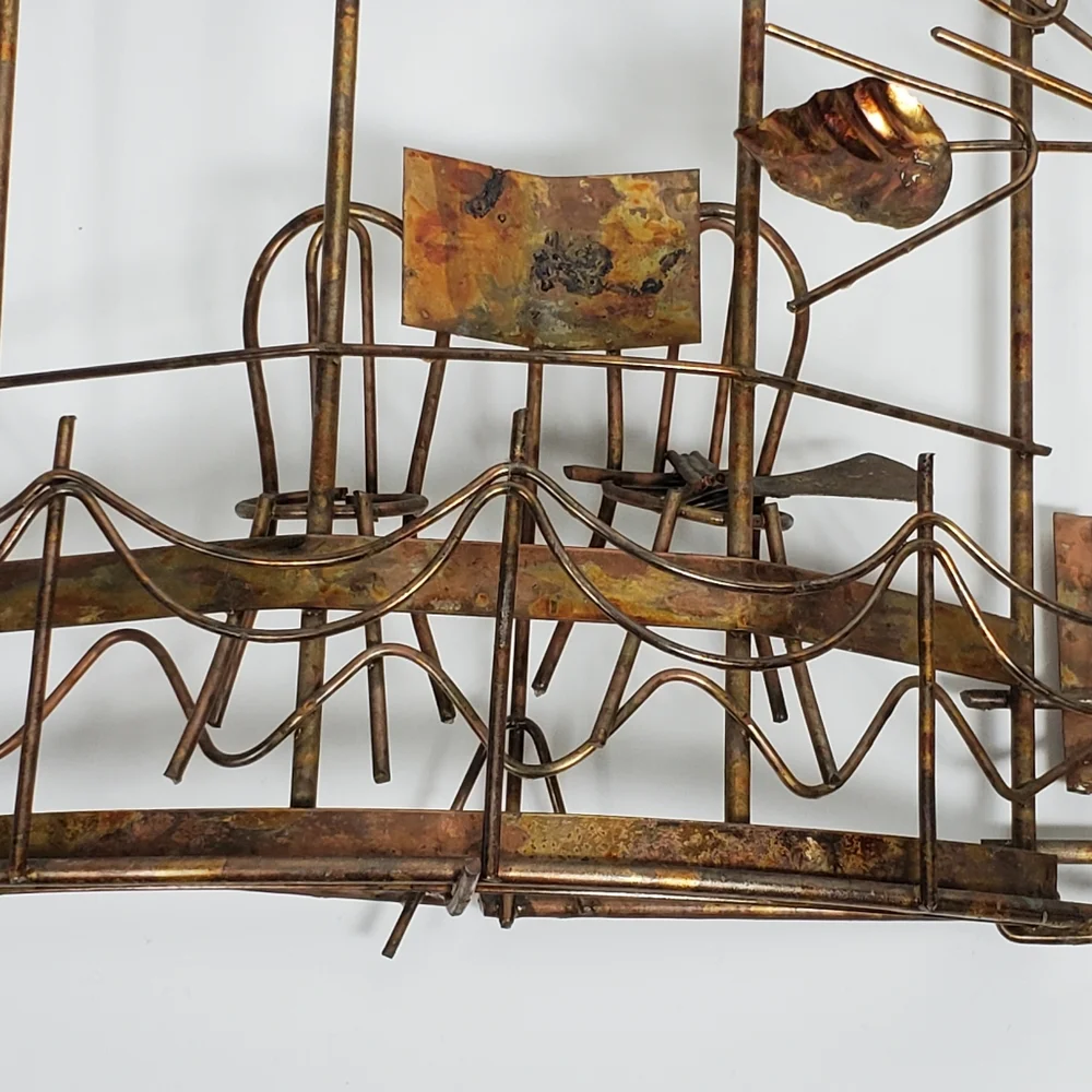 Vintage Emesco 3D copper wall art gazebo, park bench, trees, and flowers - Picture 4 of 12